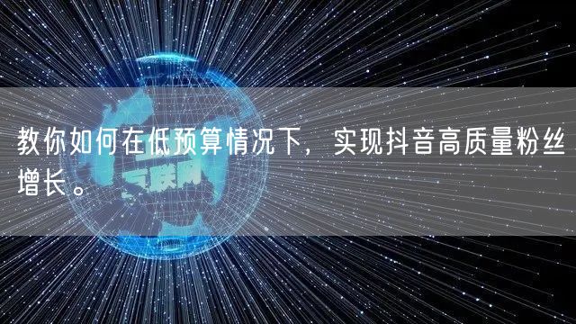 教你如何在低预算情况下，实现抖音高质量粉丝增长。